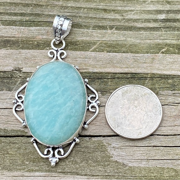 Large Genuine Amazonite pendant .925 Sterling Silver large natural Amazonite - Picture 7 of 9